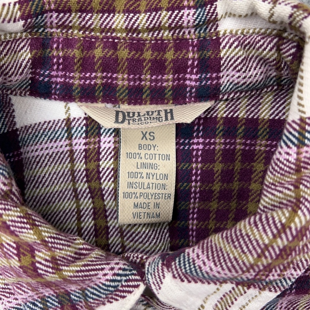 Duluth Shacket Womens XS Maroon Plaid Flapjack Flannel‎ Shirt Jac Quilted Lined - Picture 4 of 16